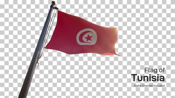 Tunisia Flag on a Flagpole with Alpha-Channel