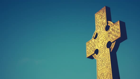 Celtic Cross Gravestone At Dawn