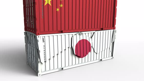 Container with Flag of China Breaks Container with Flag of Japan