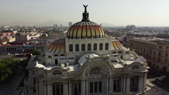 A tilt up shot of the palace of fine arts (Palacio de Bellas Artes) in Alameda central park near Mex