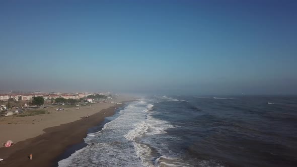 foggy day seaside town