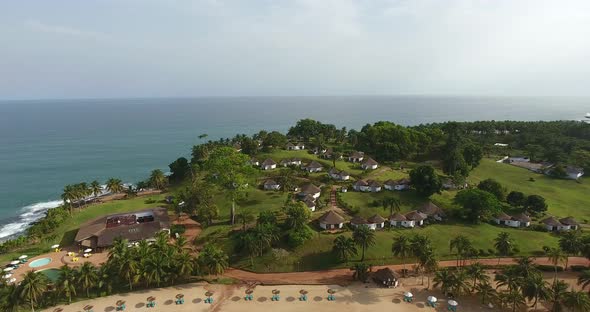 Overview of the aerial of a beach resort in Mermaids Bay in San Pedro Ivory Coast in Southwest Afric