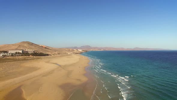 Aerial view of Sotavento lagoon beach in Fuerteventura, Canary Islands.