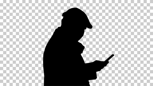 Silhouette man in medical mask walking, Alpha Channel alt