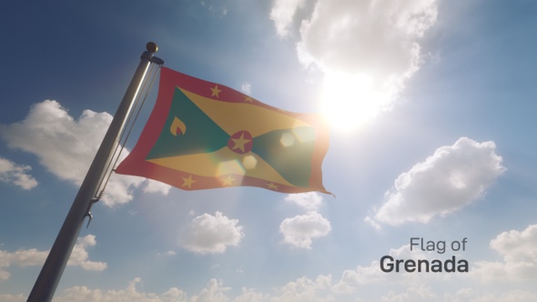 Grenada Flag on a Flagpole V2