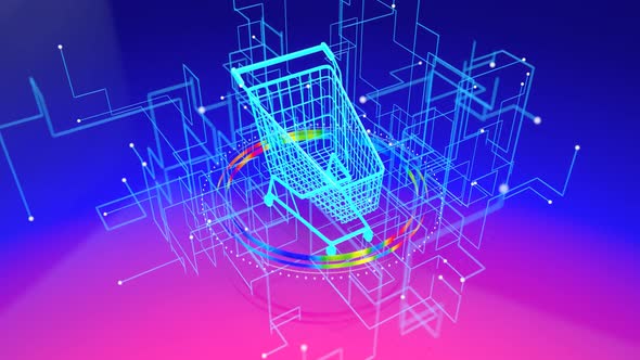 Abstract art of the blockchain concept with shopping