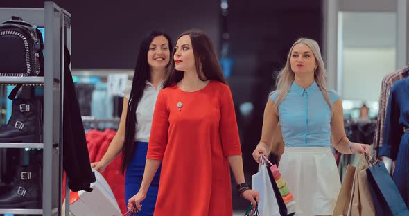 Happy Girlfriends Go Shopping