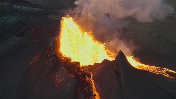 Lava Erupting From Fagradalsfjall Volcano In Reykjanes Peninsula Iceland