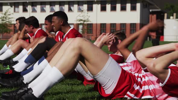 Rugby players training on the field