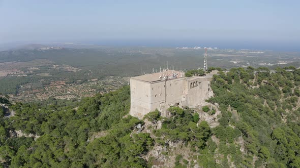 Santuari de Sant Salvador monastery on hill, Mallorca, Spain