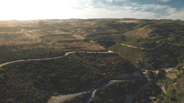 Aerial Roads on Mountain Ridge Green Forest