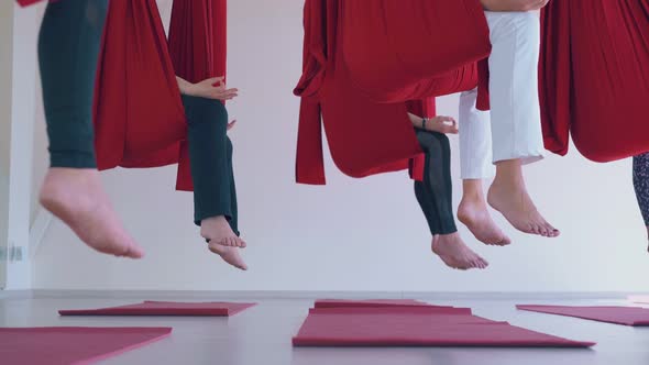 Women Legs with Bare Feet Hanging Down From Hammocks