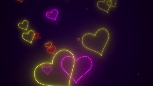 Glamour Neon Heart Shapes Particles Background Saint Valentine’s Day Seamles Loop 4K
