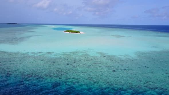 Aerial travel of lagoon beach break by clear sea and sand background