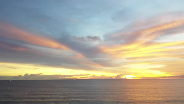 Aerial View Beautiful Sunset Above The Sea