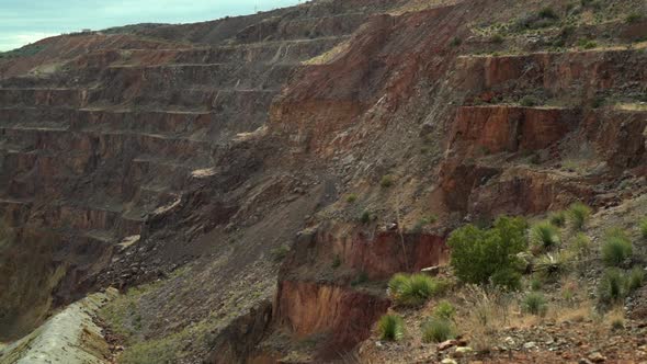 The Lavender Pit Mine, Bisbee, Arizona. Close-up of the upper section, open copper pit mine.