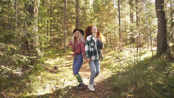 Portrait of Two Caucasian Travellers Women