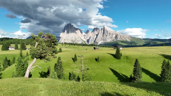 Evening on the Seiser Alm in the Dolomites mountains