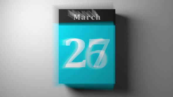 Fast Calendar Blue Scrolling Showing Every Day and Month with Flipping Pages, Timelapse V3