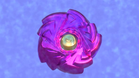 Metal flower. Beautiful pink and chrome drop-down flower. 4K loop. 3D rendering