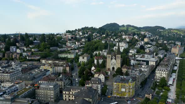 City of Lucerne in Switzerland From Above  Aerial View