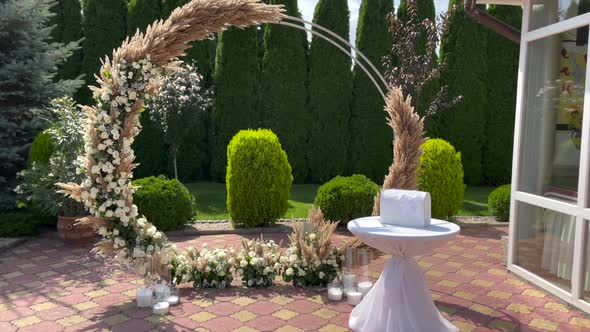 Concept Of Wedding Decor Street Decoration Wedding Arch Is Decorated With Flowers