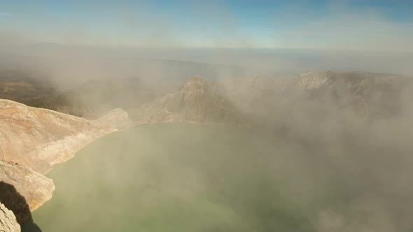 Volcanic Crater Where Sulfur is Mined