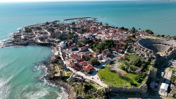 Aerial Footage of the Antique Theater 4 K  Side, Turkey