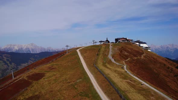 Aerial View Of The Ski Lifts At The Mountaintop Of Mount Schmitten In Austria.