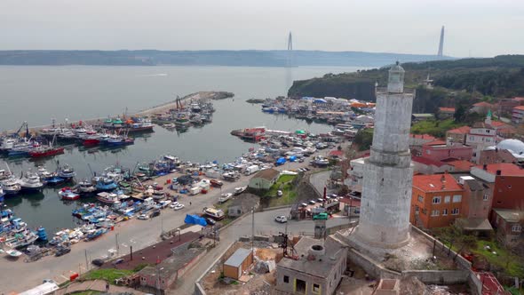 Aerial view of Black Sea entrance to the Bosphorus, Istanbul, Turkey.