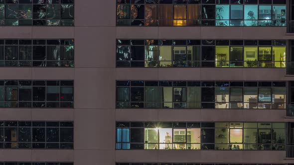 Windows Lights in Modern Office and Residential Buildings Timelapse at Night