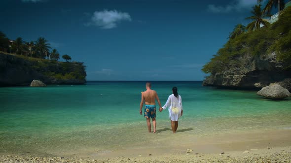 Playa Lagun Beach Cliff Curacao Beautiful Tropical Bay with White Sand and Blue Ocean Curacao