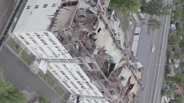 Vertical Video of a Damaged House During the War in Ukraine