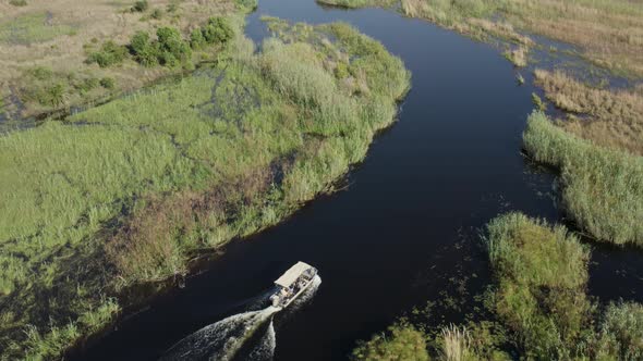 Boat on Cuando River in the Caprivi Strip in Namibia, Africa - Aerial