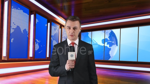 Virtual Broadcast Studio With World Map Video R48