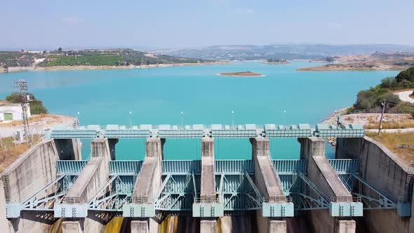 Aerial View of Water Reservoir and Closed Reservoir Locks of a Dam