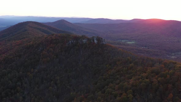 Sunset - Trout Run Valley and Big Schloss - Aerial - Autumn