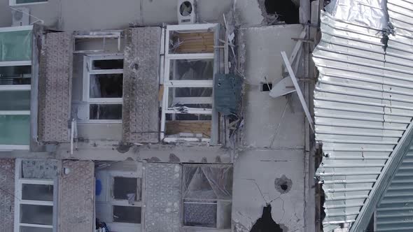 Vertical Video of a Wartorn Building in Ukraine Makariv