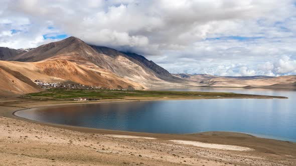 4K Timelapse Karzok village and Tso Moriri Lake in Rupshu valley, Ladakh, India