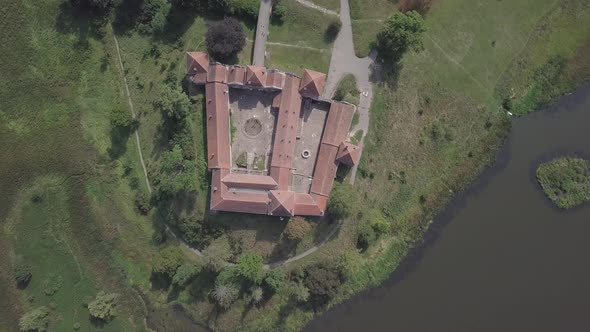 Aerial Famous Ukranian Ruined Svirzh Castle