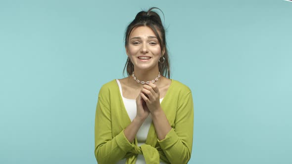 Beautiful Teenage Girl Asking for Favour Holding Hands in Plead Gesture and Say Please Begging for