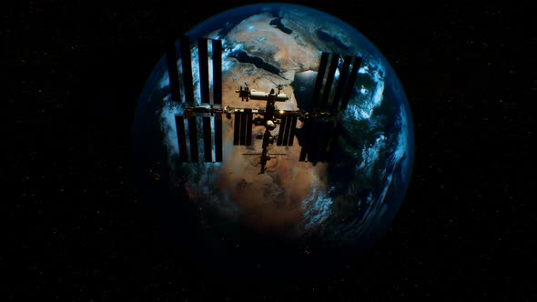 International Space Station in Outer Space Over the Planet Earth Orbit alt