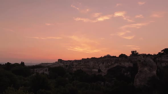 Pink Orange Sunset At Syracuse, Sicily. Locked Off