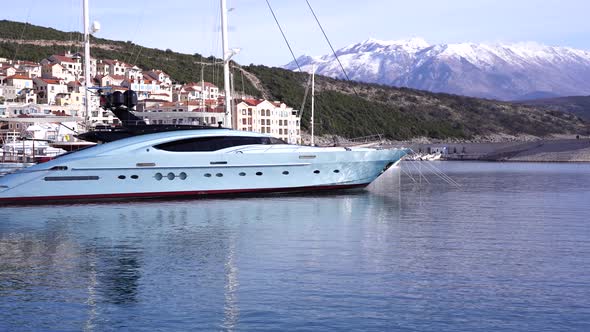 White Yacht Moored at the Lustica Bay Marina