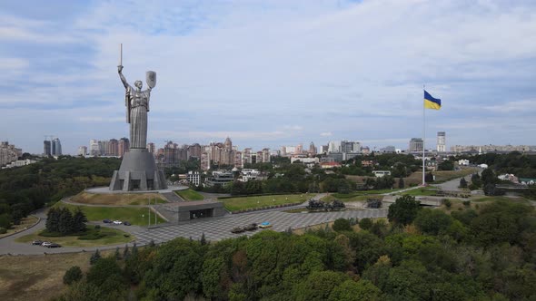 Motherland Monument in Kyiv, Ukraine By Day. Aerial View