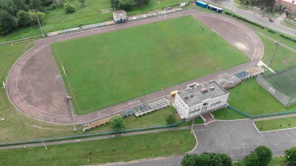 Green soccer field. Empty football field