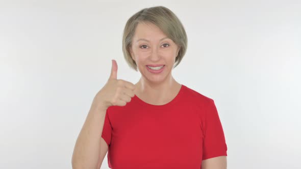 Thumbs Up By Old Woman on White Background