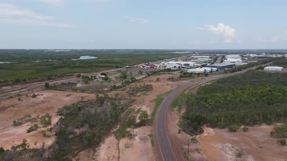 Moving Aerial Drone Shot of East Arm Industrial area near Darwin, Northern Territory