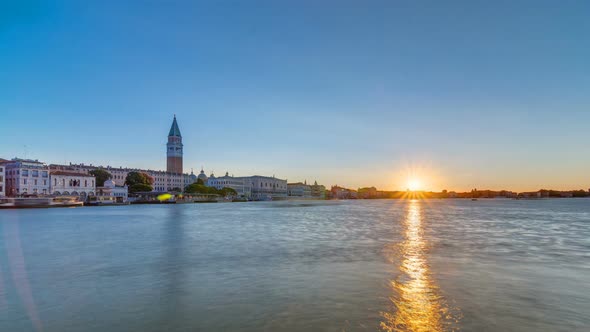 Beautiful Sunrise in Grand Canal Over San Marco Square Timelapse. View From Church of Santa Maria