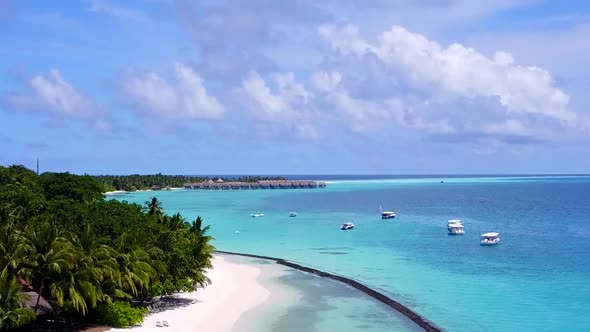 Aerial view seascape of tropical island beach journey by clear lagoon and sand background